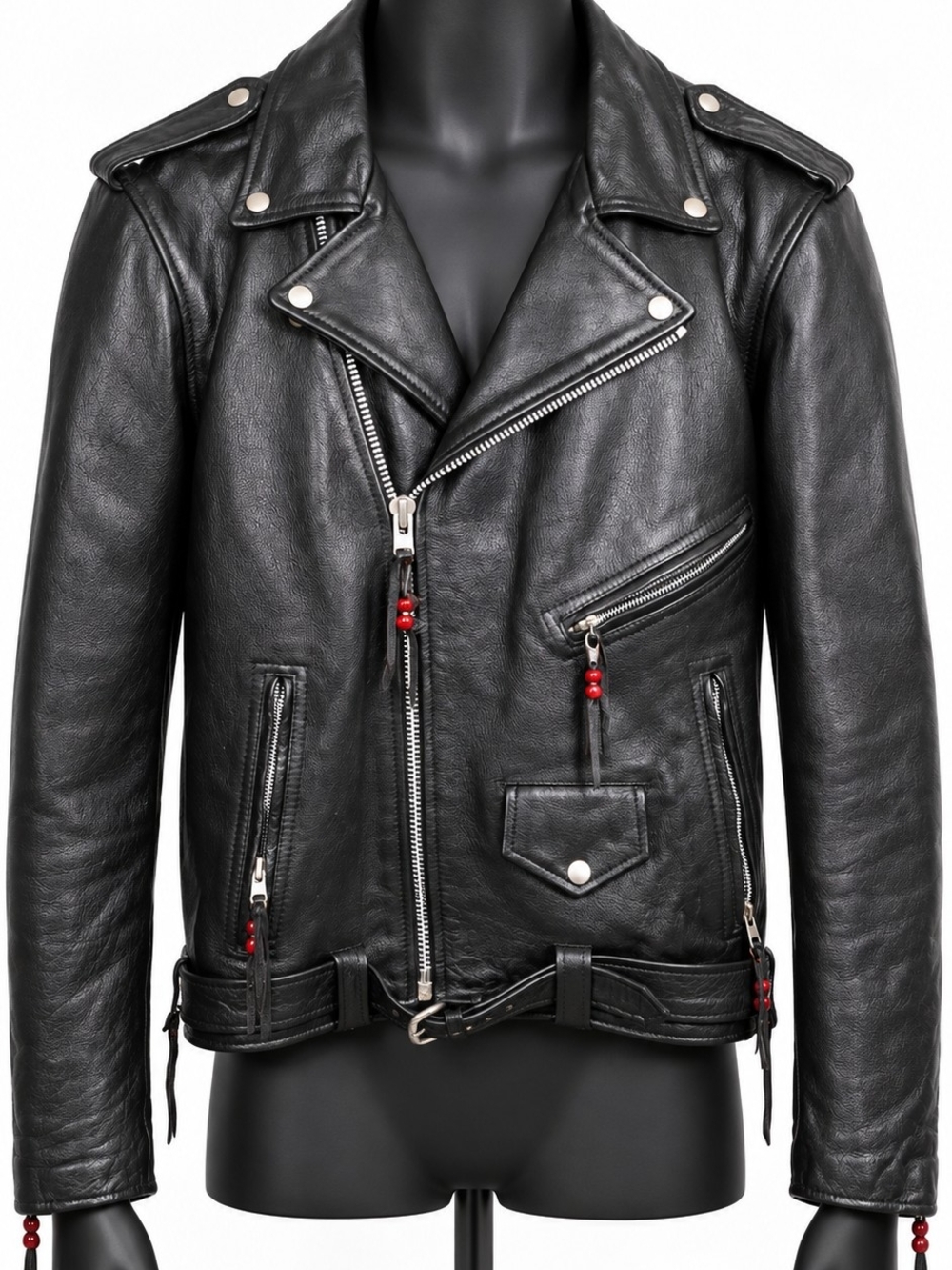 Men's Black Leather Moto Bomber Jacket
